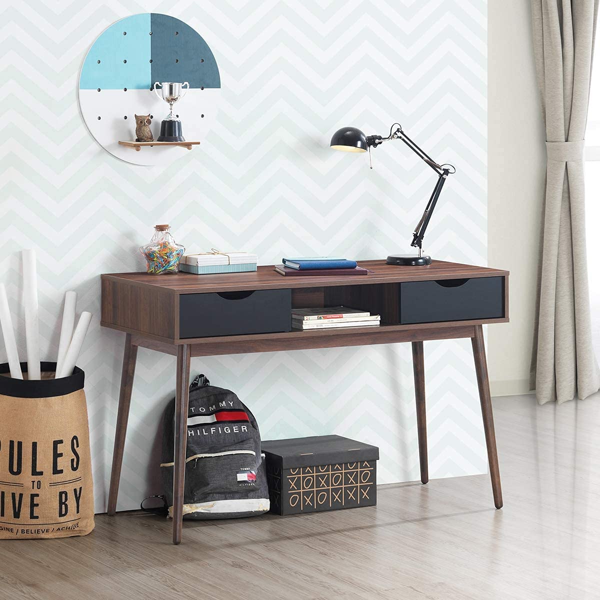 MIDDOW Computer Desk with Drawers - 55 Inch Large Wooden Laptop Workstation, Gaming Desk with Open Shelf, Study Writing Table for Home Office & Dorm Room - Perfect for Remote Work, Online Classes & PC Gaming Setup