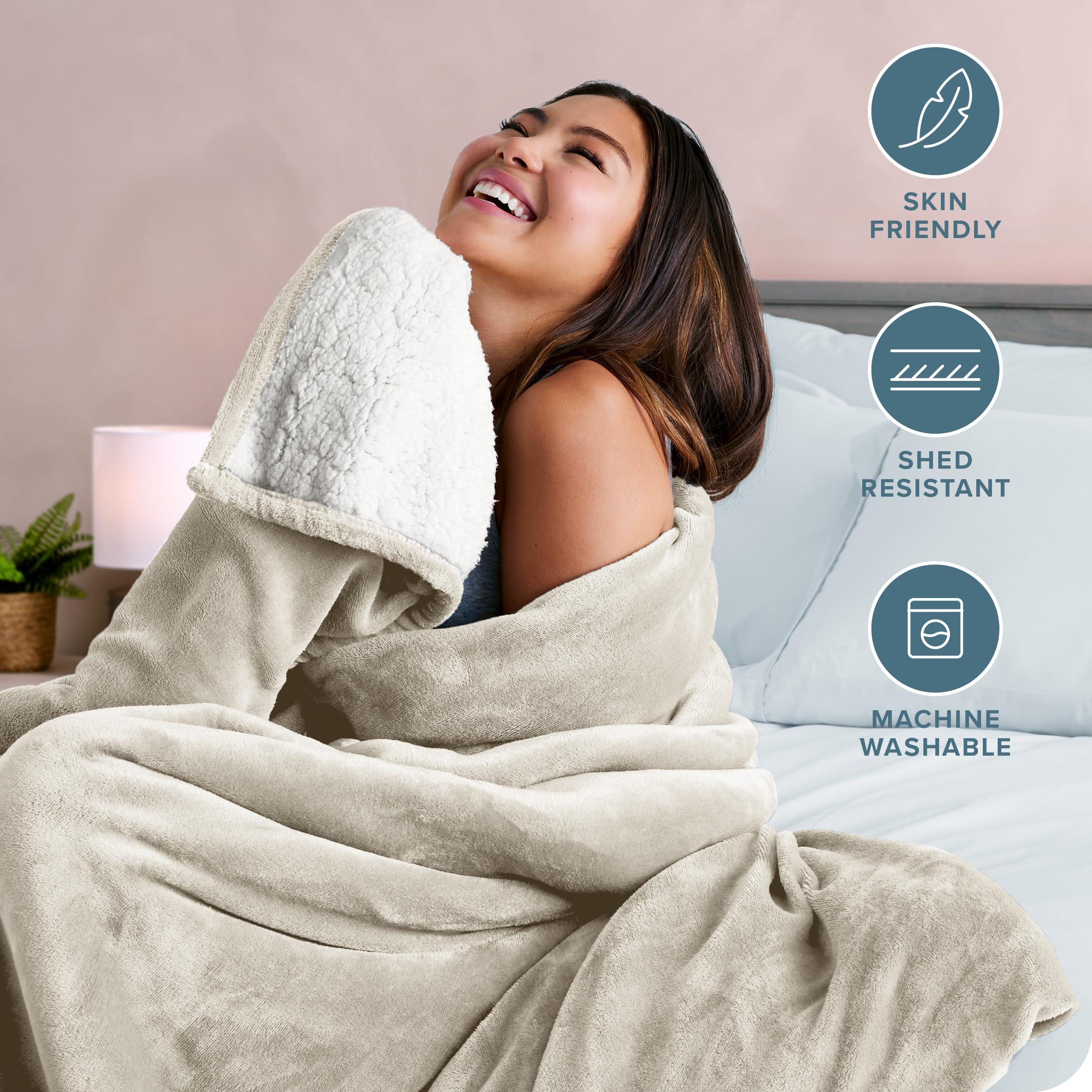 Bare Home Sherpa Fleece Blanket - King Size - Ultra Soft & Warm Reversible Plush Throw for Bed, Sofa, Couch - Perfect for Camping, Travel, Home Decor & Gift Giving - Cozy & Lightweight (King, Oyster)