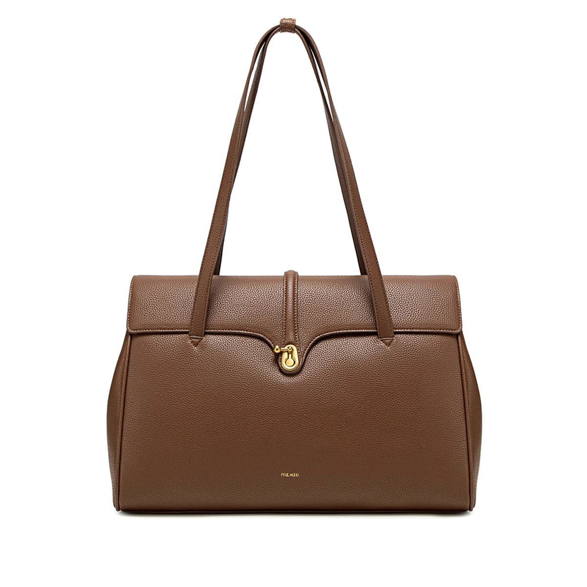 Espresso Pebbled Leather Lock Tote Bag - Stylish & Secure Handbag for Work, Travel & Everyday Use