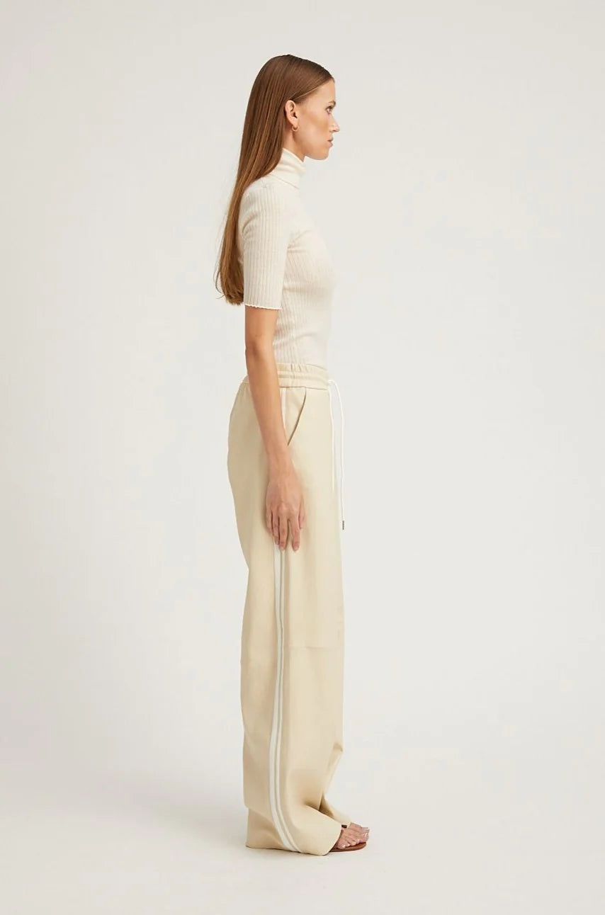 Stylish Baggy Athletic Leather Pants for Women - Comfortable Alabaster White Workout & Lounge Pants - Perfect for Yoga, Gym, and Casual Wear
