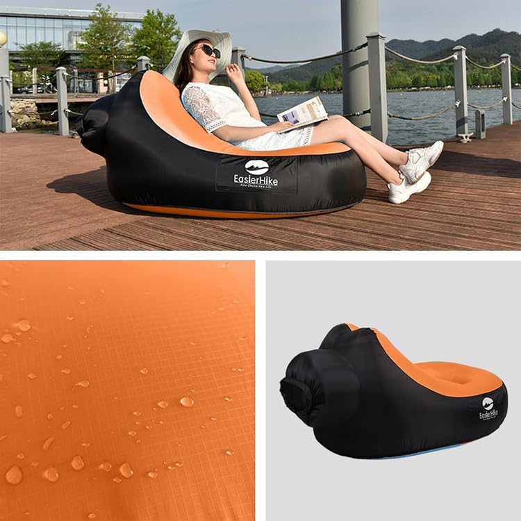 LUTEM DB012-S Inflatable Chair - Portable Camping Chair for Adults, 35x19x25 Inches, Quick Setup - Perfect for Beach, Picnic, Hiking, Backpacking & Outdoor Adventures (Orange) | Lightweight & Compact for Travel & Relaxation