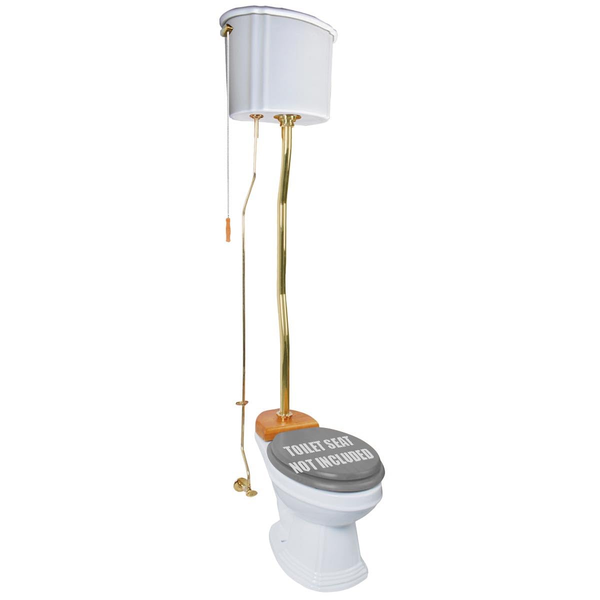 High Tank Pull Chain Toilet with White Ceramic Tank (63-78 Inch Adjustable Height) - Brass Z Pipe & Elongated Bowl | Vintage Bathroom Renovation, Farmhouse Style Restroom Upgrade, Historical Home Restoration