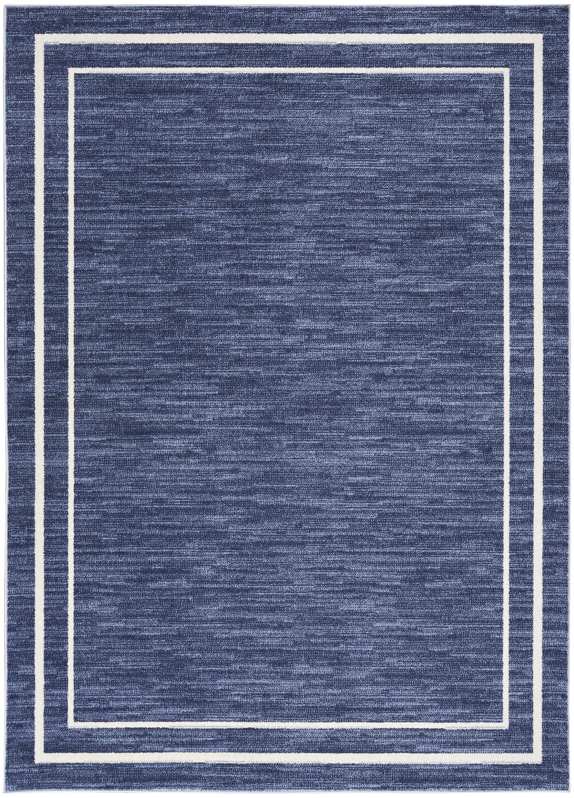 Nourison Essentials 5' x 7' Navy/Ivory Contemporary Area Rug - Soft Polypropylene Indoor Rug for Living Room, Bedroom & Office