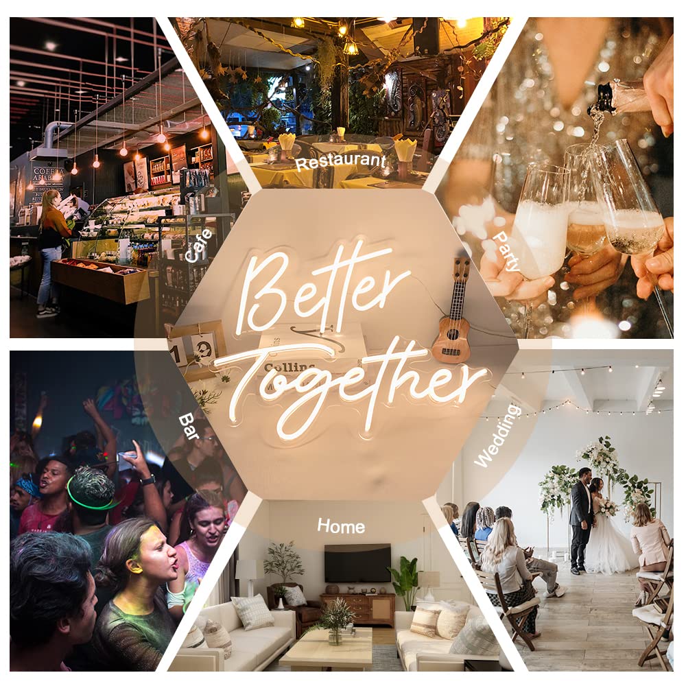 Divatla Better Together Warm White LED Neon Sign - Wedding Decor, Backdrop, Bedroom Wall Art - Large Custom Tube Light for Home, Party & Event Decorations | Perfect for Anniversary, Valentine's Day & Romantic Settings
