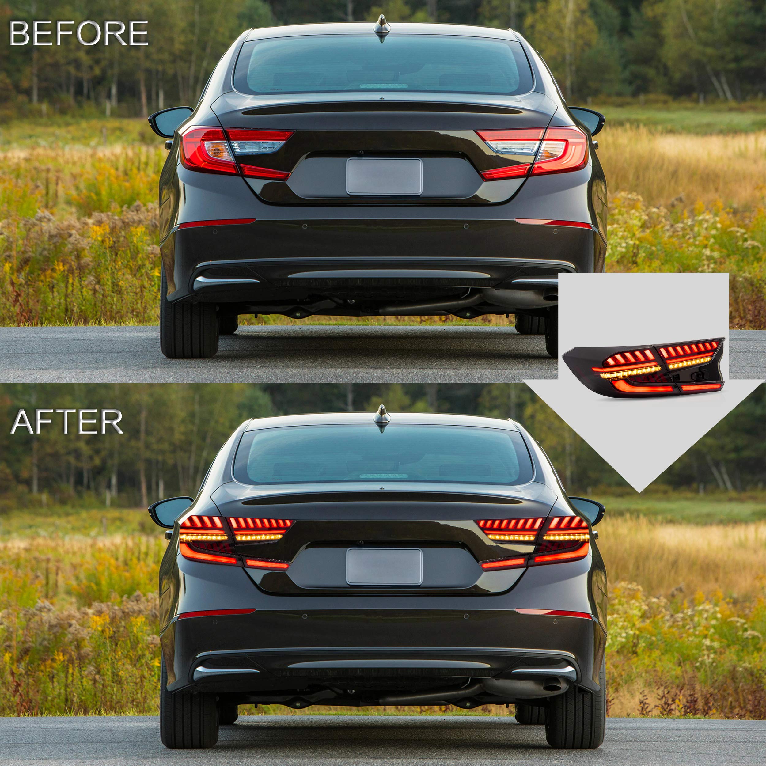 VLAND Smoked LED Tail Lights Assembly for Honda Accord 10th Gen (2018-2022) - Sequential Turn Signals, Reverse & Fog Lights, Plug & Play - Upgrade Your Car's Rear Style for Night Driving & Enhanced Safety