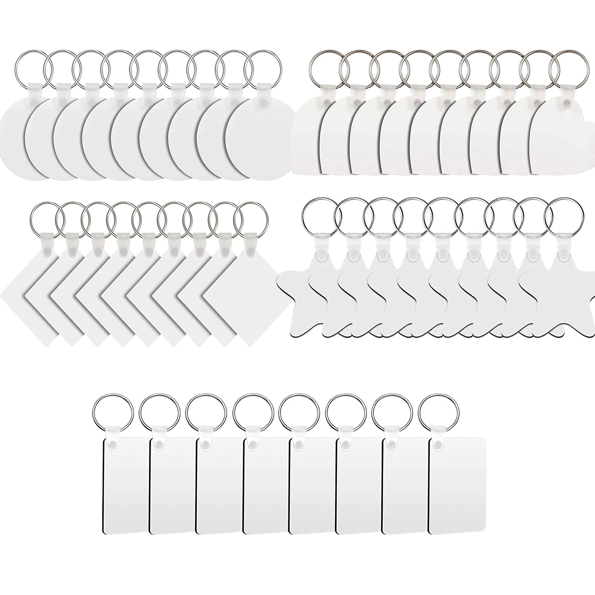 Sublimation Blanks Keychains - Double-Sided Heat Transfer Keychains for DIY Crafts, 50 PCS with 5 Unique Shapes, Perfect for Personalized Gifts and Promotional Items