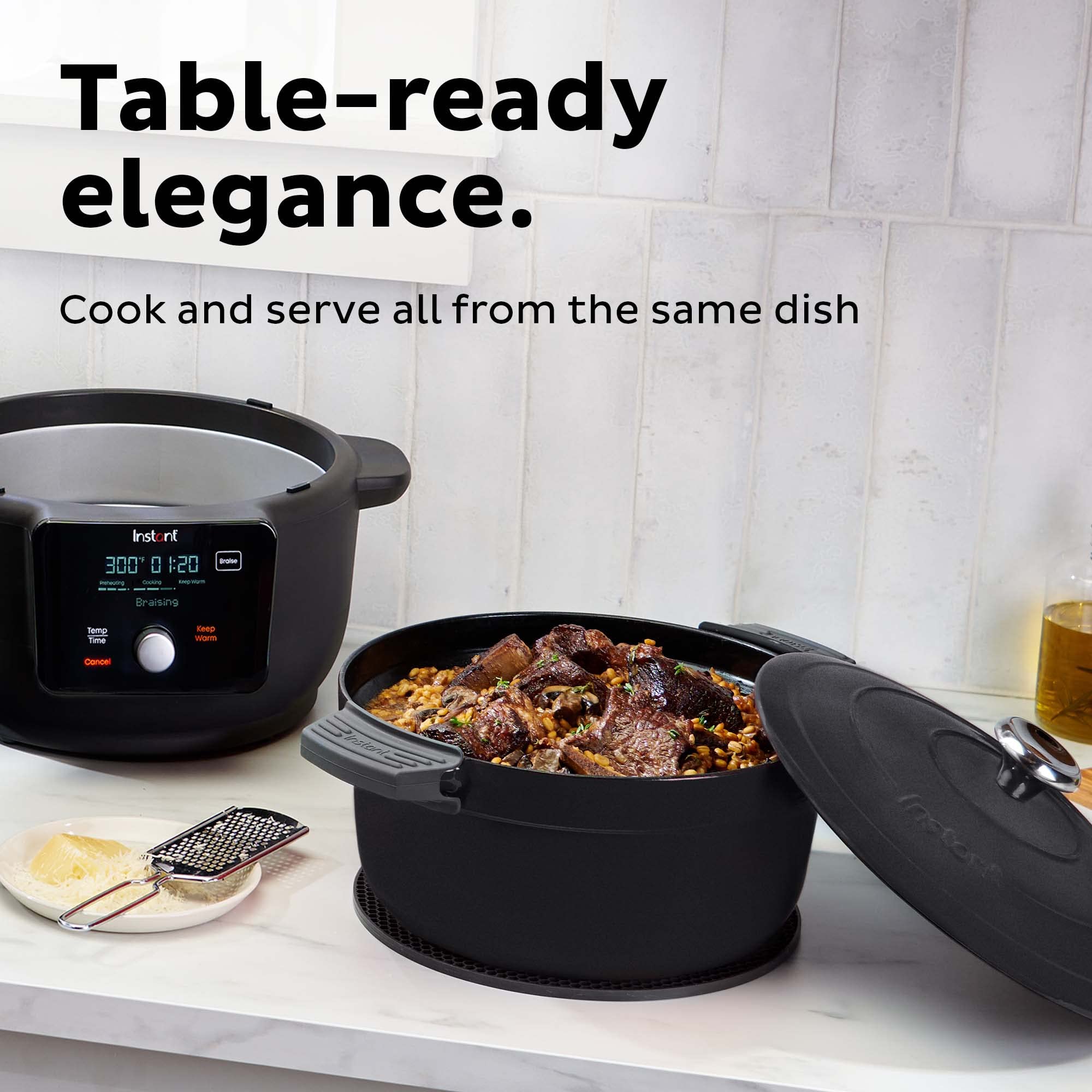 Instant Pot 6-Quart Electric Round Dutch Oven - 1500W Enameled Cast Iron Cooker with 5-in-1 Functions (Braise, Slow Cook, Sear/Sauté, Cooking Pan, Food Warmer) - Includes Recipe Book - Perfect for Family Dinners, Meal Prep & Holiday Cooking - Black