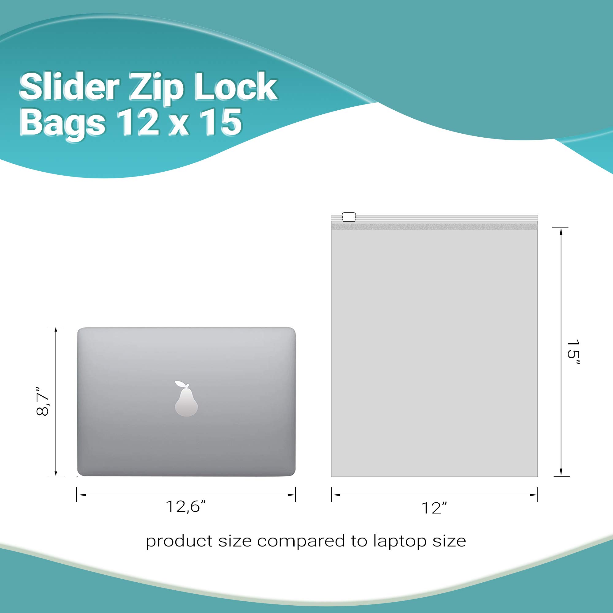 250 Pack 12x15 Inch Clear Polyethylene Slide Seal Top Bags - 2.75 Mil Thick for Food Storage, Industrial Packing & Healthcare Supplies | Durable Plastic Bags for Retail, Shipping & Organization