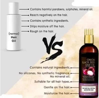 Glowhouse Skin Science Onion Black Seed Hair Oil with Comb Applicator - Natural Hair Growth Treatment for Hair Loss Control - Sulfate Free, Mineral Oil Free & Vegan - 100mL - Perfect for Daily Hair Care & Scalp Massage