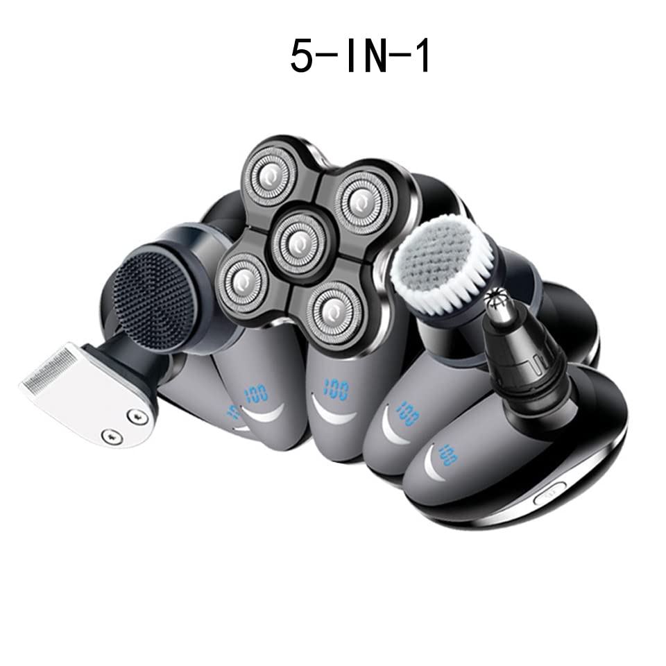 5-in-1 Rechargeable Electric Razor for Men - Waterproof Shaver, Beard Trimmer, Nose Hair & Bald Head Clipper - Perfect for Travel, Home & Gym Use