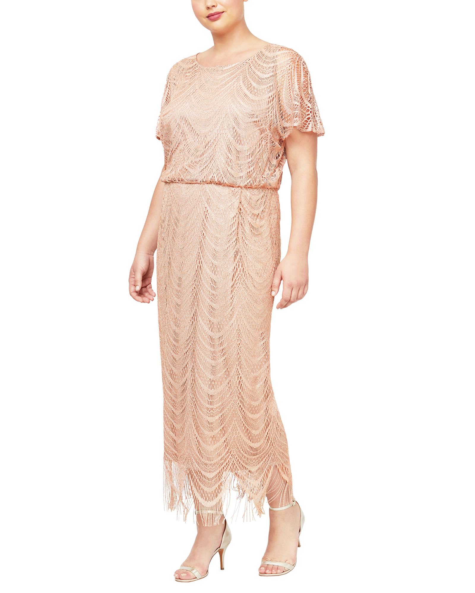 Women's Plus Size Metallic Blouson Crochet Dress - Elegant Boho Chic Party & Wedding Guest Outfit | S.L. Fashions