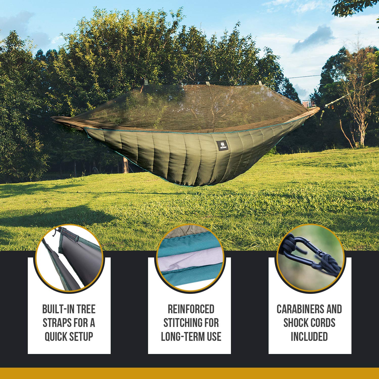 OneTigris Night Protector Ultralight Hammock Underquilt - 3-4 Season Full Length Camping Quilt for Hammocks (28oz) | Perfect for Camping, Hiking, Backpacking, Travel & Beach Relaxation