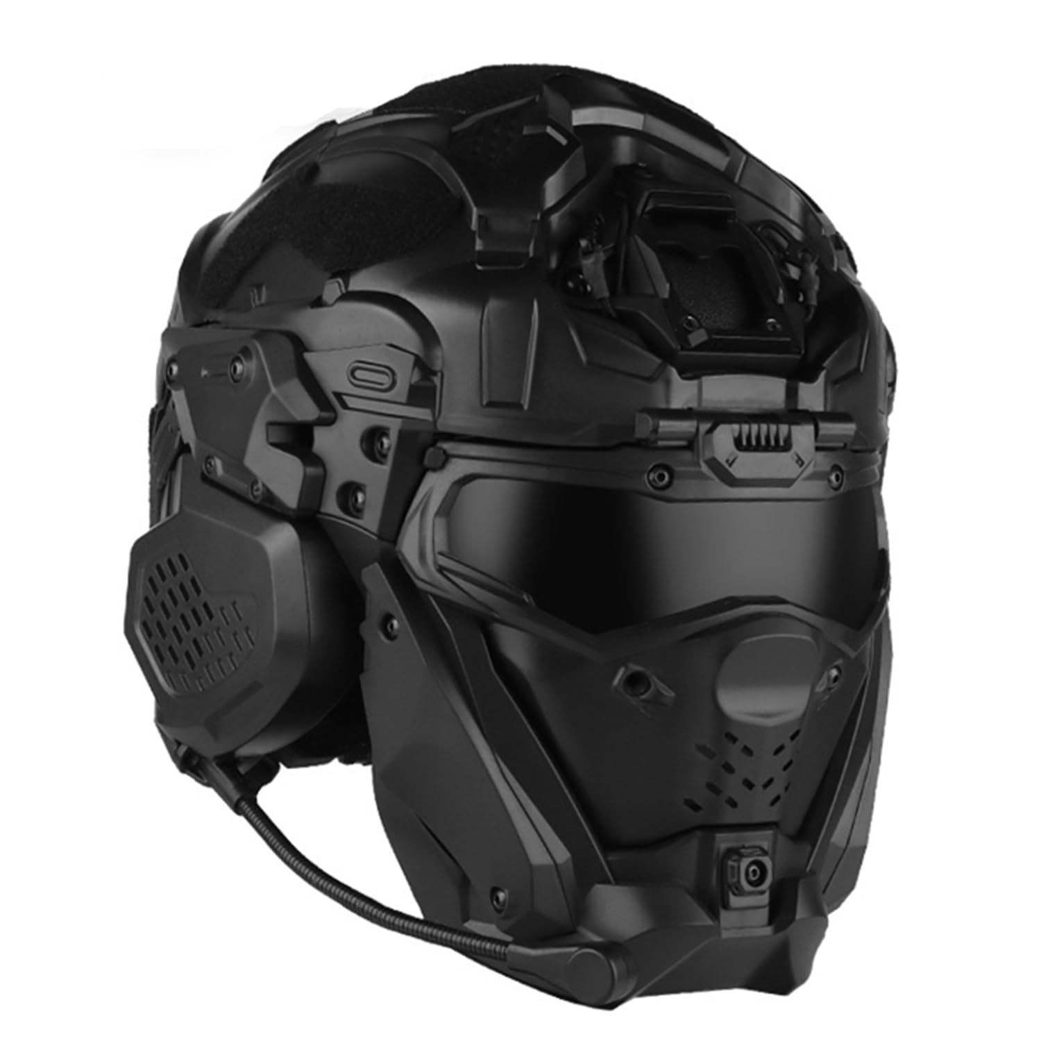 iMeshbean Tactical Airsoft Helmet with Paintball Full Face Mask - Built-in HD Headset, Goggles & Anti-Fog Fan - Military Style Outdoor Gear for Airsoft, Paintball, CS & Hunting - Black
