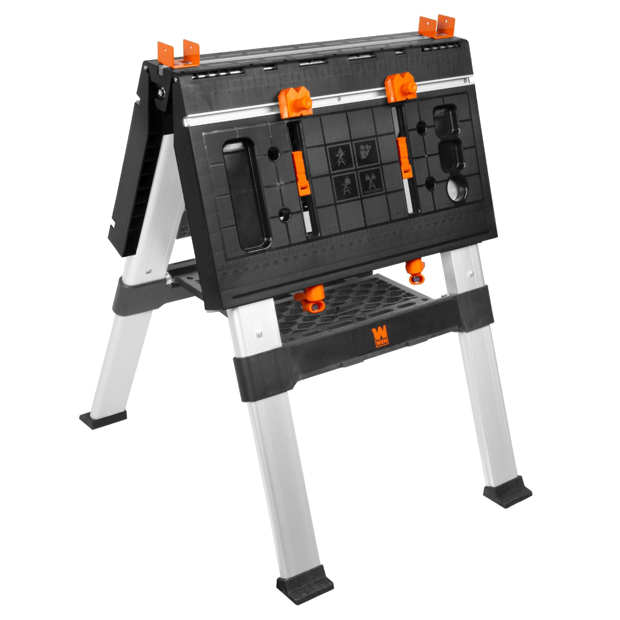 WEN WB3225 2-in-1 Folding Work Table & Sawhorse - 440 lbs Capacity with Onboard Clamps & Clamp Dogs - Perfect for Woodworking, DIY Projects & Jobsite Support