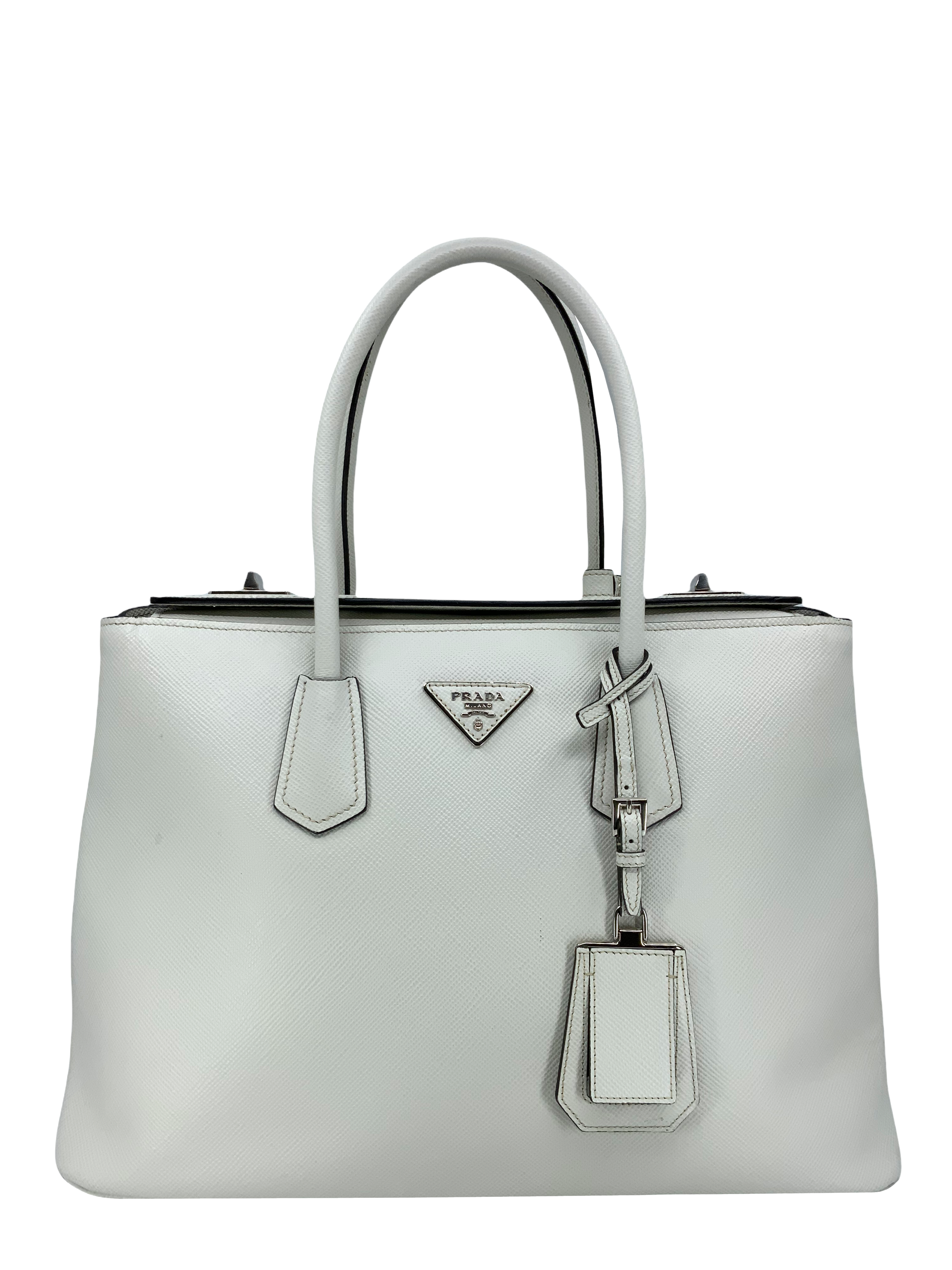 Prada Saffiano Leather Large Twin Tote Bag for Women - Luxury Designer Handbag for Work, Travel & Everyday Use