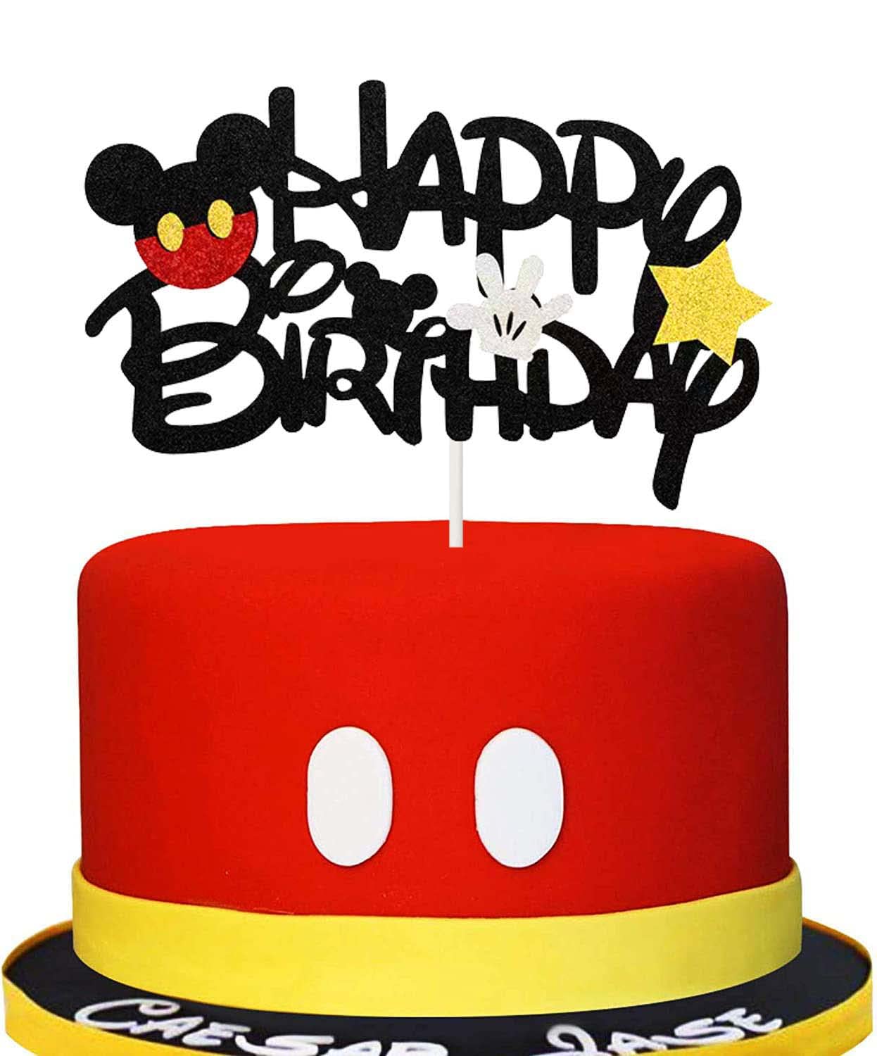 Mickey Mouse Happy Birthday Cake Topper - Disney Cartoon Party Decorations for Mickey Themed Birthday Celebrations, Baby Showers & Special Events