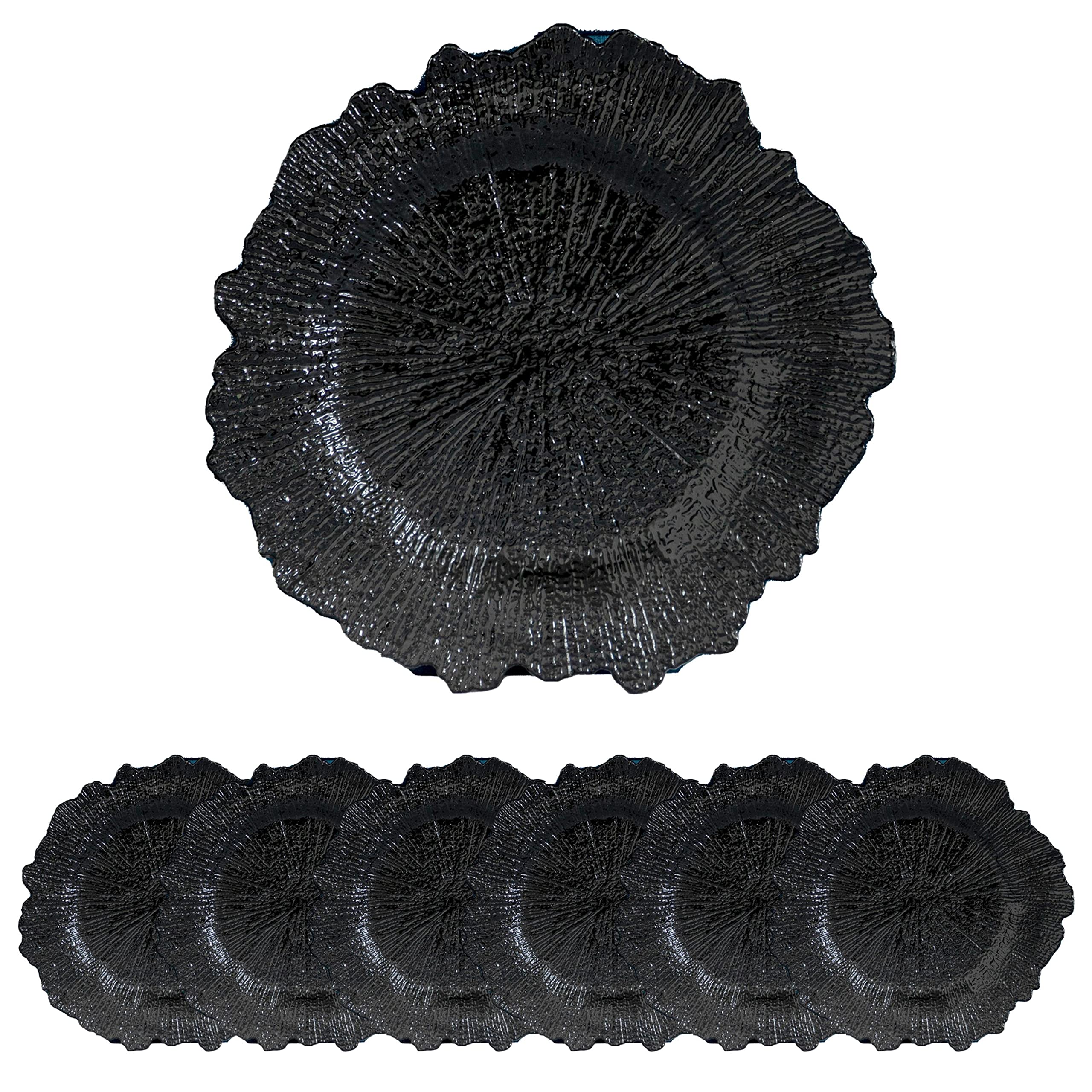 JRHCGH 13-Inch Round Black Plastic Charger Plates Set of 6 - Elegant Dinner Plate Chargers for Weddings, Holidays & Special Events - Perfect for Formal Dining, Buffets & Table Decor