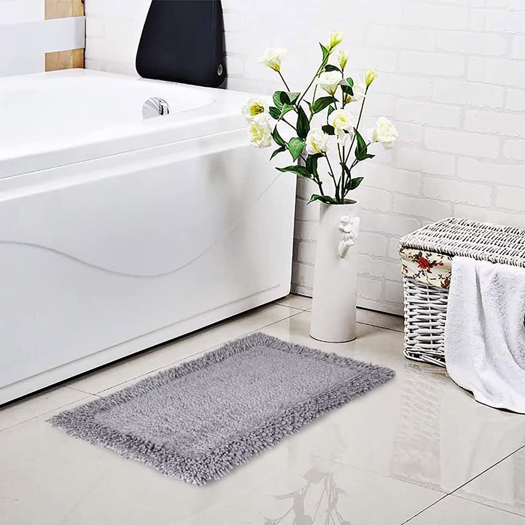 TOMORO Cotton Chenille Bathroom Rug - Super Absorbent Soft Bath Mat Towel, Non-Slip Luxury Hotel Style Bath Mat for Bathroom, 20x32 Inch Grey - Perfect for Spa, Master Bath & Guest Room Decor