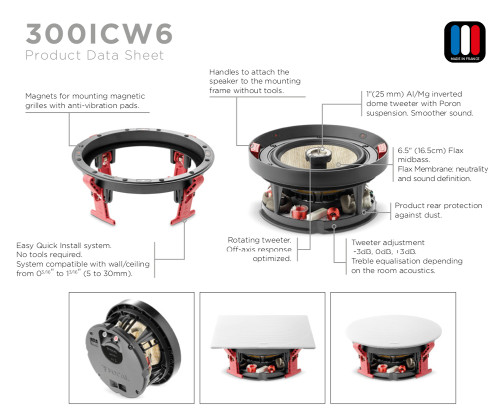 Focal 300 ICW6 In-Wall Speaker - High Performance 6.5