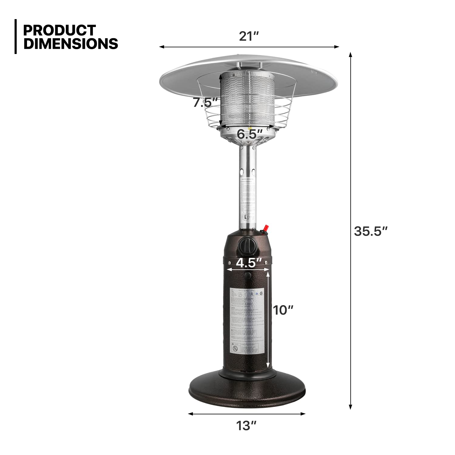 MoNiBloom 11,000 BTU Outdoor Propane Patio Heater with Electronic Ignition - Portable Tabletop Heater for Commercial & Residential Use - Gold Finish | Perfect for Backyard, Deck, Restaurant & Outdoor Gatherings