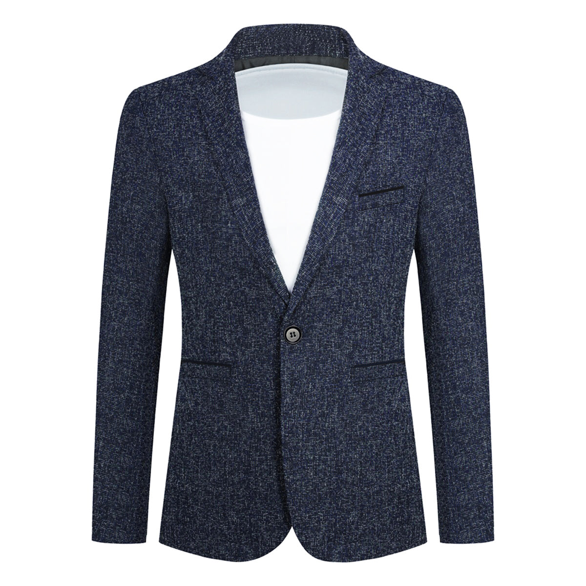 Men's Slim Fit Notch Lapel Single Breasted Blazer Jacket in Navy Blue | Business Casual & Wedding Attire