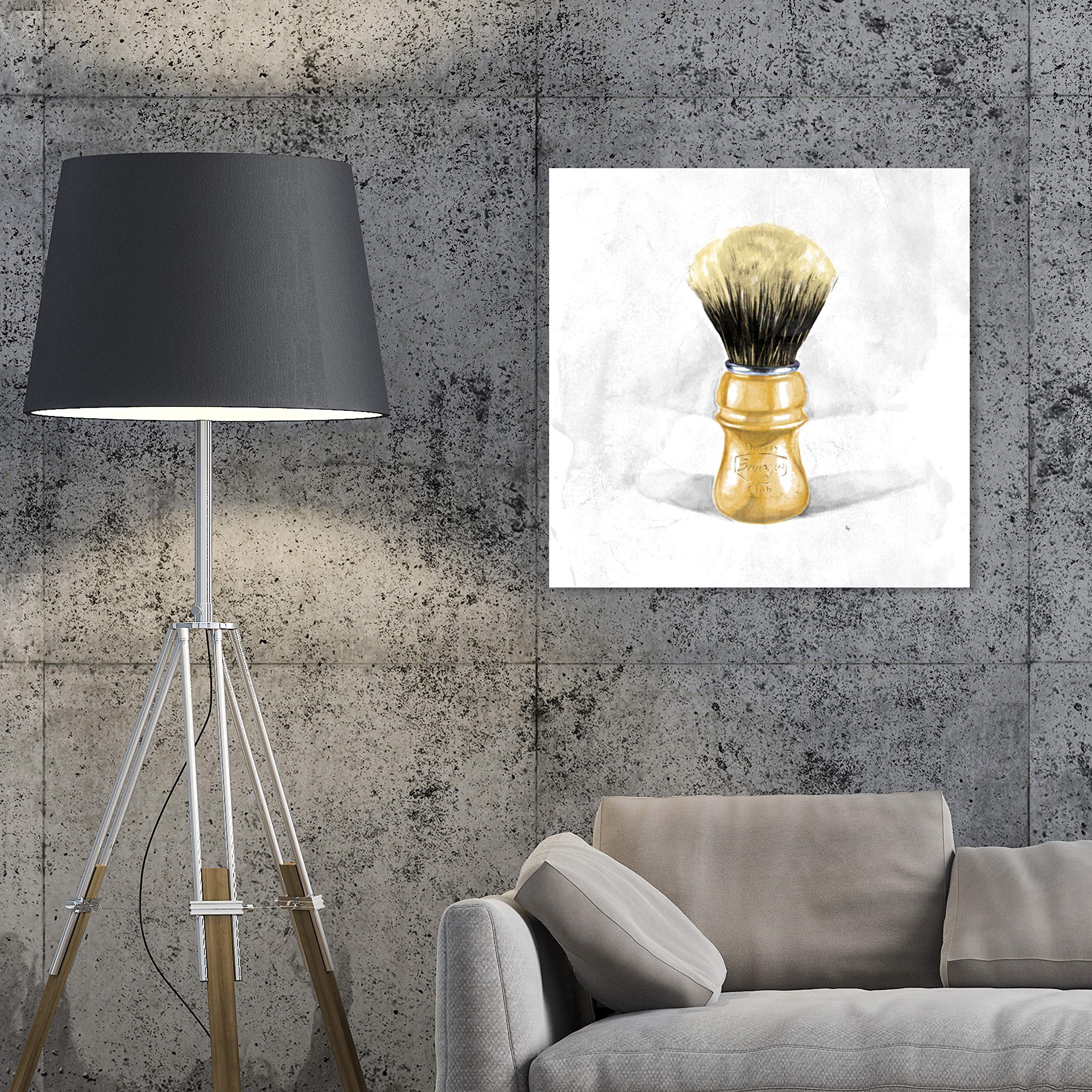 Oliver Gal Artist Co. 'Shave Brush' Bathroom Wall Art Canvas Print - 24x24 Inch Brown & White Home Decor for Modern Bathrooms, Powder Rooms & Spa Retreats