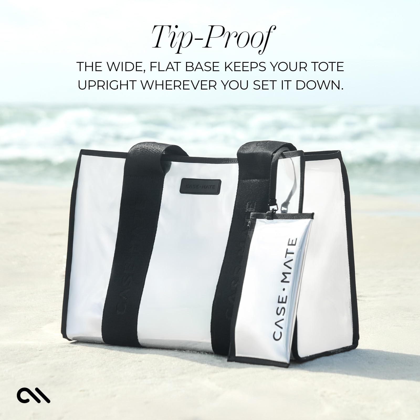 Case-Mate Silver Chrome Beach Tote Bag for Women - Lightweight Waterproof Foldable Tote with Phone Pouch - Perfect for Beach, Pool, Travel & Vacation - Large Durable Washable Tip-Proof Beach Bag | Great for Summer Outings, Weekend Getaways & Coastal Adventures