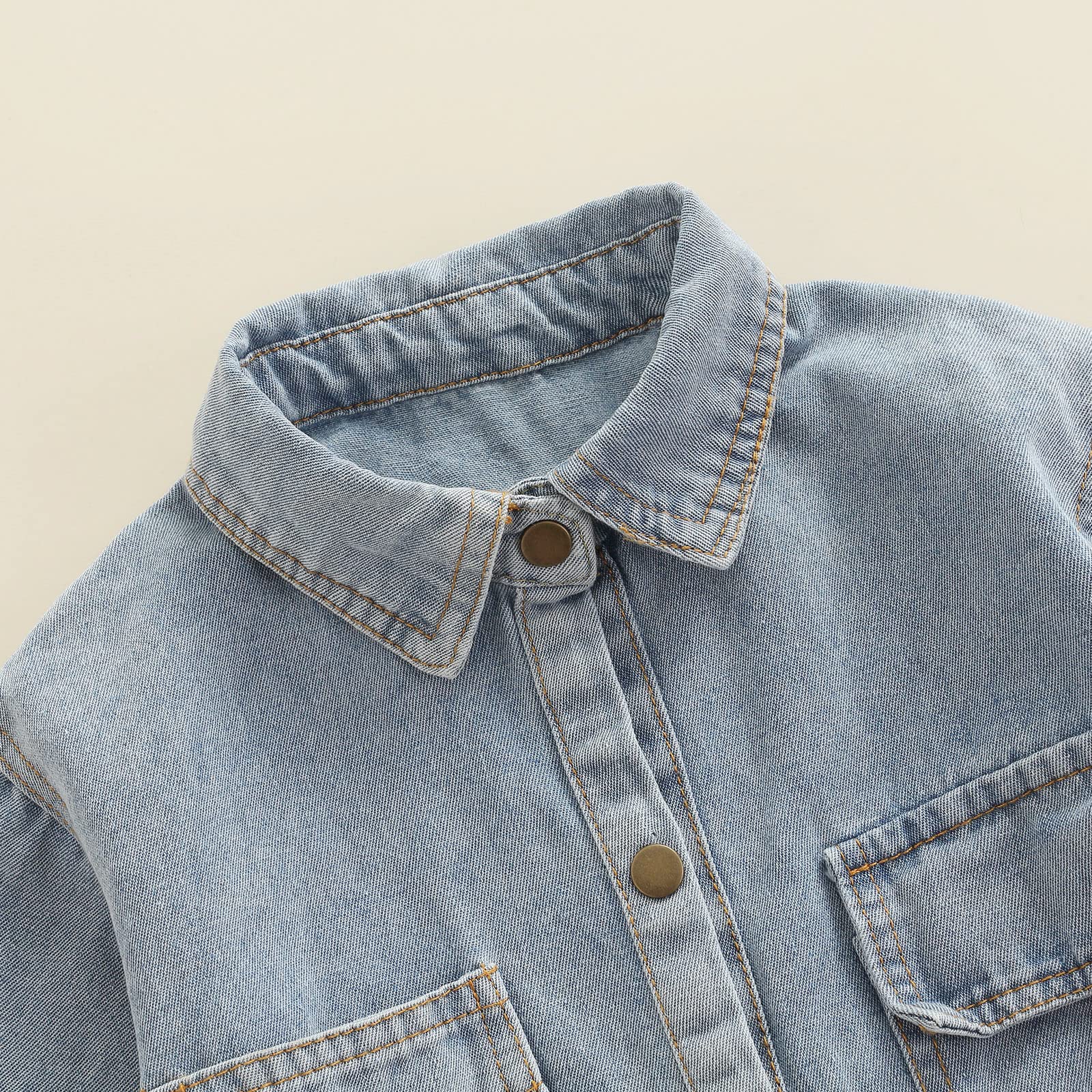 Little Girl Long Sleeve Denim Dress with Lapel Snap Placket - Casual Jean Dresses for Spring Summer Autumn - Perfect for Playdates, School & Family Outings