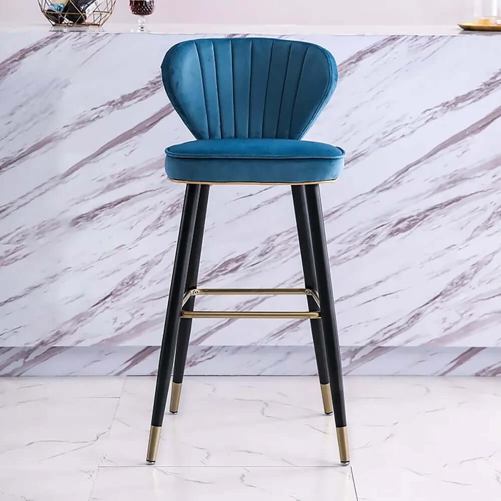 Modern Blue Velvet Counter Height Bar Stools with Back - Set of 3 for Kitchen Island, Breakfast Nook & Home Bar Decor