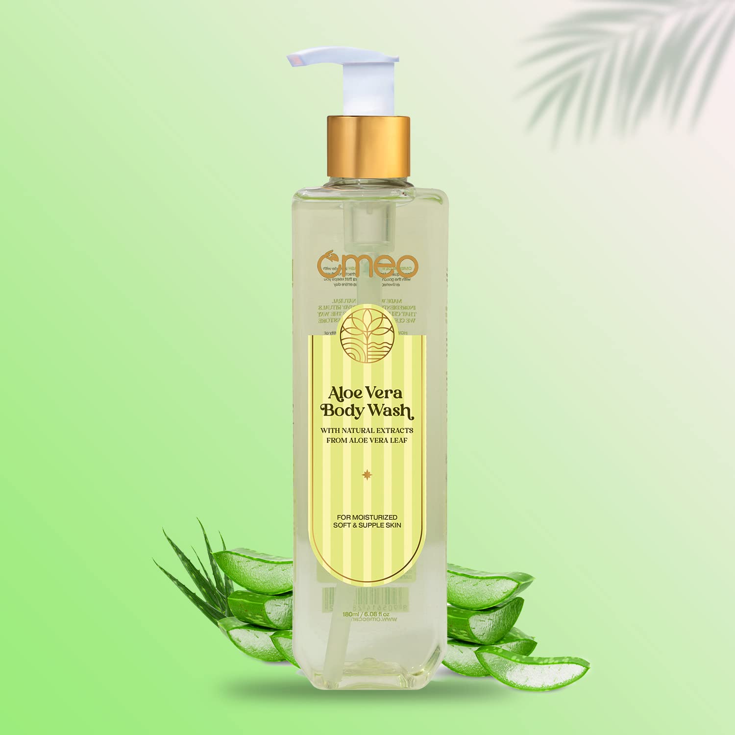 Omeo Aloe Vera Body Wash - 200ML, Natural Aloe Vera Shower Gel for Dry Skin, Gentle Moisturizing Skin Cleanser for Men & Women | Pump Bottle | Perfect for Daily Shower & Sensitive Skin Care