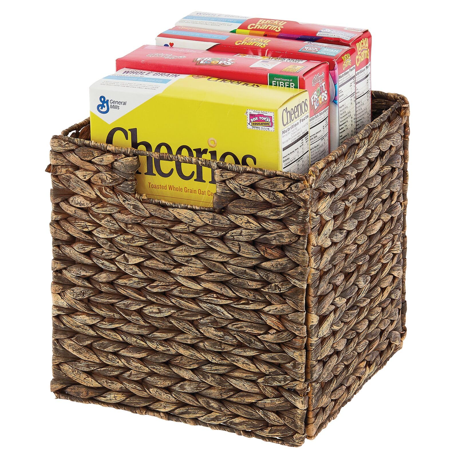 Natural Woven Hyacinth Storage Baskets with Handles - 8 Pack Brown Wash Cube Organizers for Kitchen Cabinet, Pantry Shelf & Cubby Storage | Perfect for Snacks, Small Appliances & Home Organization | Space-Saving Storage Solution for Bedroom, Bathroom & Office