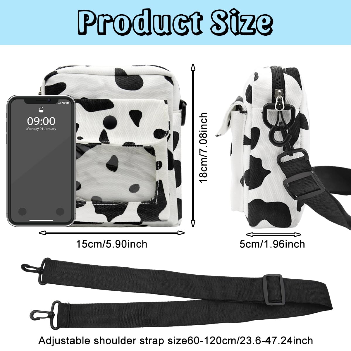 **Stylish PALAY Canvas Crossbody Bag for Women - Adjustable Shoulder Strap, Cute Print, Versatile Phone Purse (Black) | Perfect for Daily Use, Travel & Shopping**