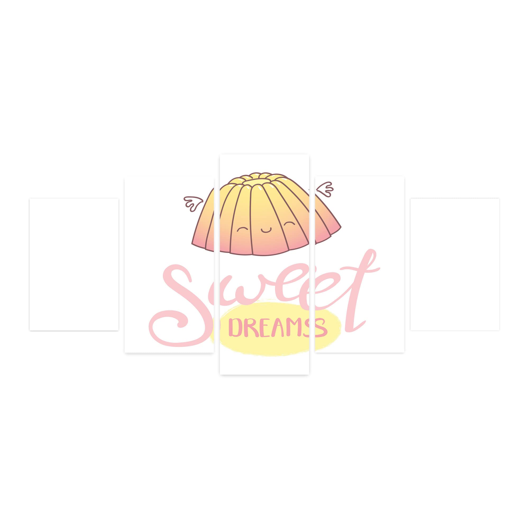 Ambesonne 5-Panel Acrylic Glass Wall Art - Sleeping Jelly with Wings Design, Hand Lettering Calligraphy Dessert Theme, Cream Pink (60