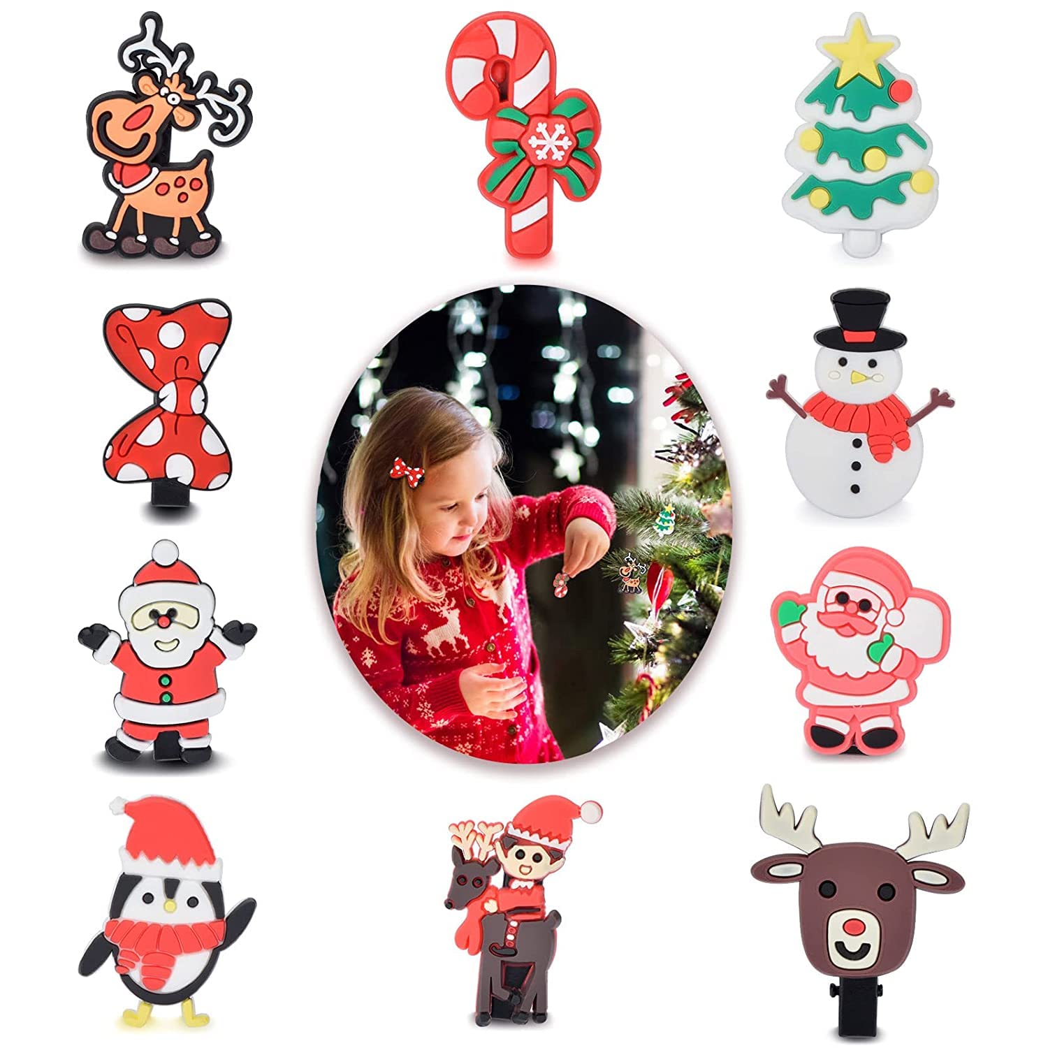 BAKEFY 20-Pack Christmas Hair Clips for Girls - Safe & Cute Holiday Hair Accessories with Butterfly & Moose Designs - Perfect for Gifts, Parties & School Events