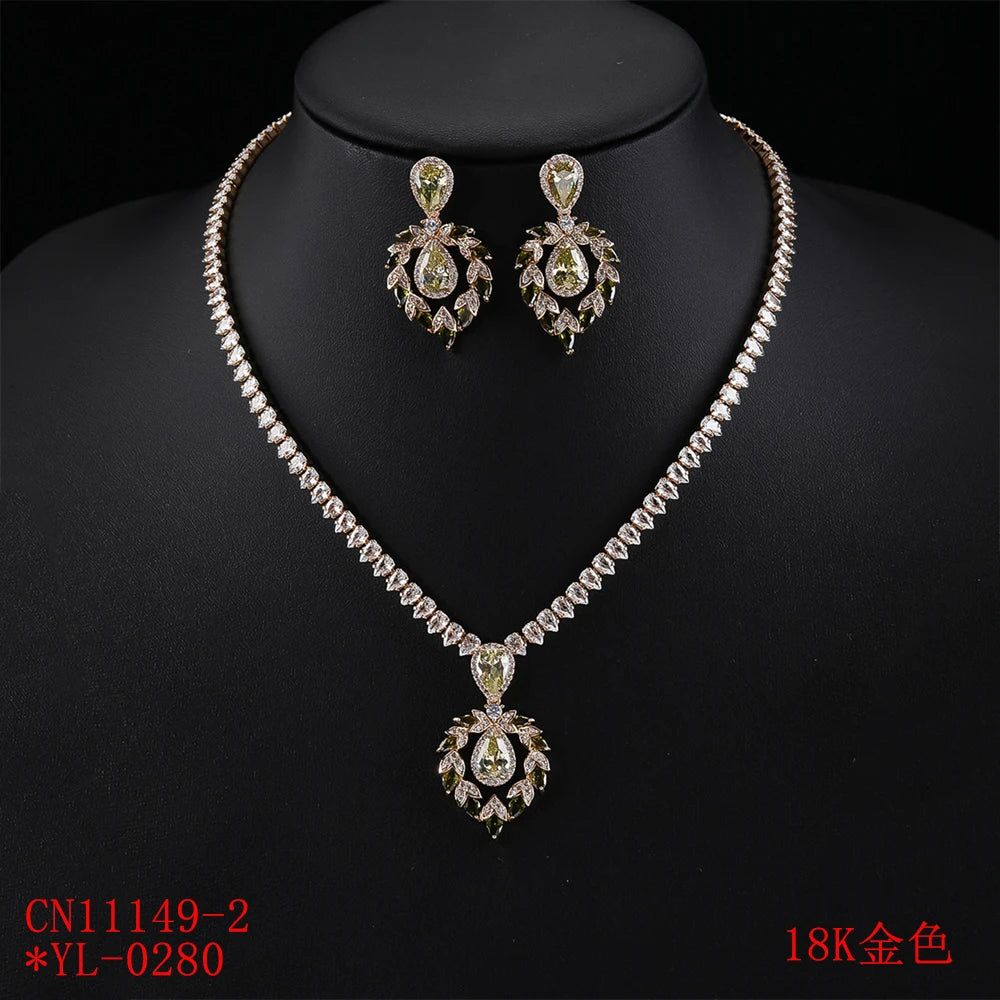 Elegant CZ Waterdrop Cubic Zirconia Pendant Necklace & Earrings Set - Bridal Wedding Jewelry for Women - Perfect Gift for Bride, Anniversary & Special Occasions