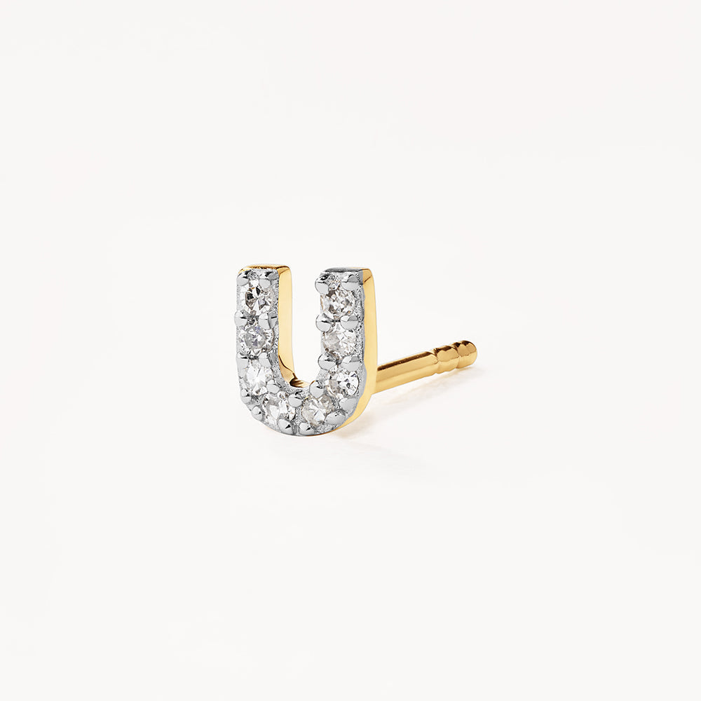 10k Gold Diamond Letter U Single Stud Earring - Elegant Initial Jewelry for Women, Perfect for Gifts, Birthdays & Everyday Wear