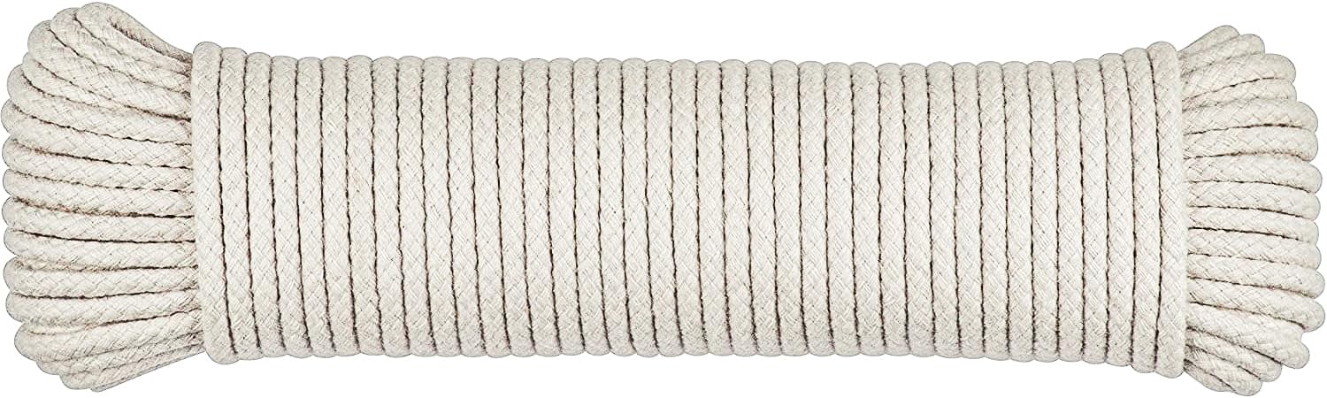 SteadMax 100 ft Natural Cotton Clothesline Rope - 1/4 Inch Durable Utility Cord for Camping, Hiking, Hammocks & Outdoor Activities - Perfect for DIY Projects, Tents, Awnings & Pet Harnesses (1 Pack)