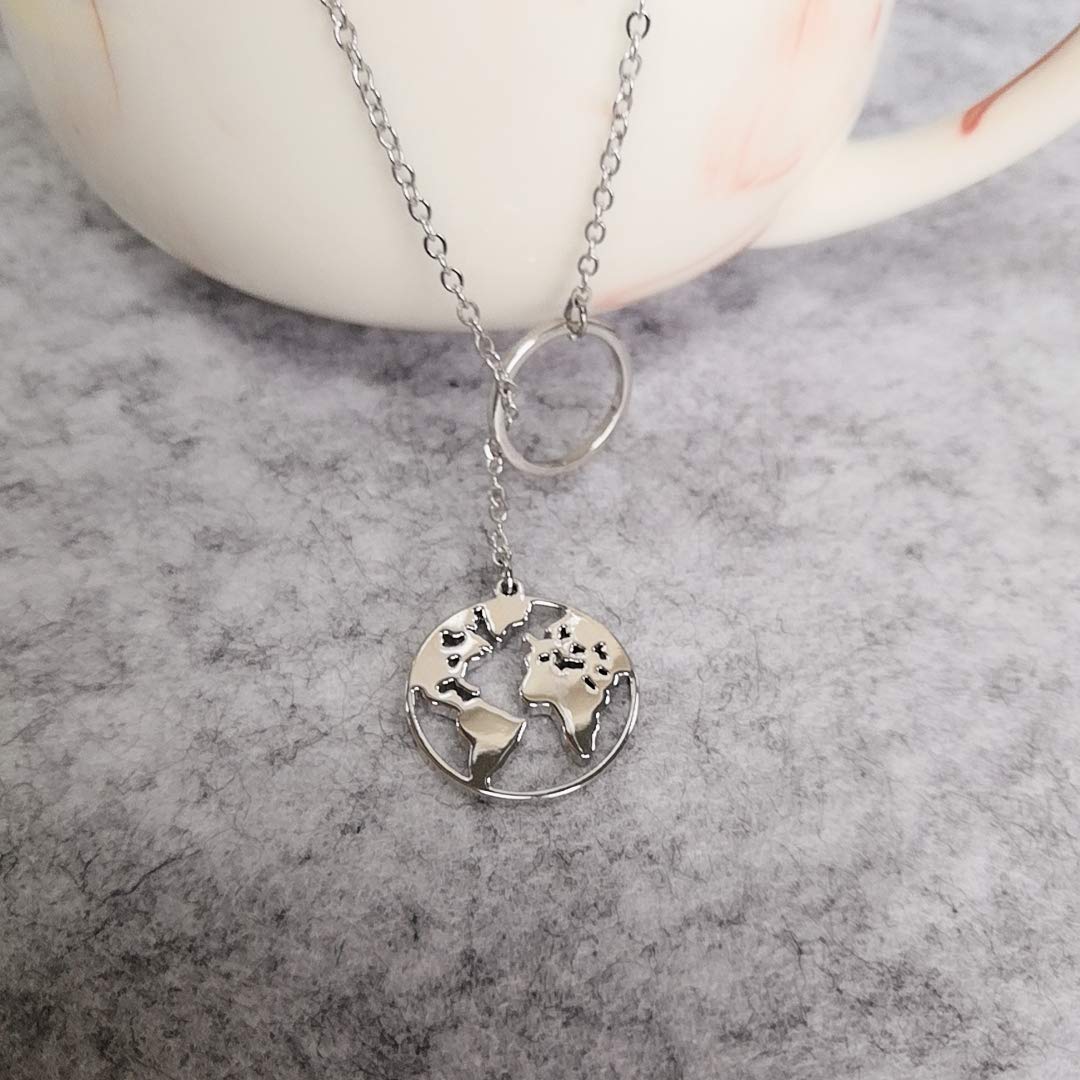 NOUMANDA Charm Tiny Circle Y Lariat Necklace - Exquisite Round World Map Pendant for Women | Perfect for Travel Lovers, Gift Giving & Everyday Elegance