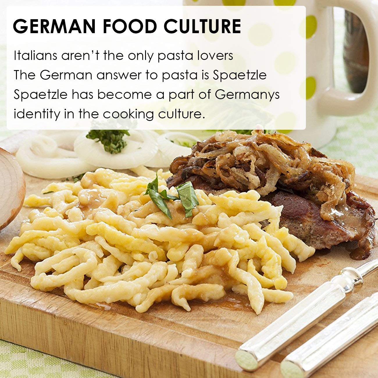 Premium Stainless Steel Spaetzle Maker - German Noodle & Dumpling Press with Safety Pusher - Perfect for Homemade Spaetzle, Pasta & Asian Dumplings