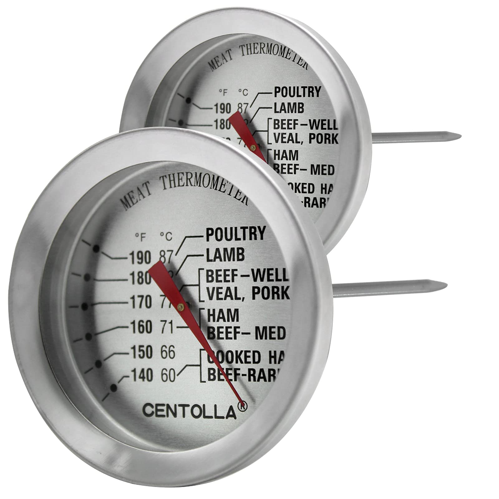 2-Pack Stainless Steel Meat Thermometer for Oven, Grill & Cooking - Dishwasher Safe, No Battery Needed - Perfect for Roasting, Grilling, Baking & BBQ