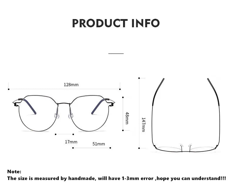 Unisex Full Rim Round Screwless Titanium Eyeglasses 52214 - Lightweight & Durable Frame for Men & Women - Perfect for Reading, Work & Everyday Wear