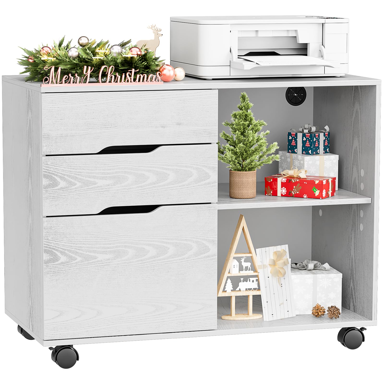 3-Drawer Vertical File Cabinet - Mobile Lateral Filing Cabinet with Adjustable Shelves for Office, Kids Room & Small Spaces | Printer Stand & Storage Solution for Home, Bedroom & Workspace