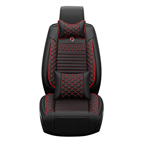 All-Weather PU Car Cover for Ford Fusion Hybrid 2010-2020 - Anti-Slip Front & Rear Seat Protectors with Luxury Pillow (Black & Red) - Perfect for Daily Commuting, Road Trips and Car Interior Protection