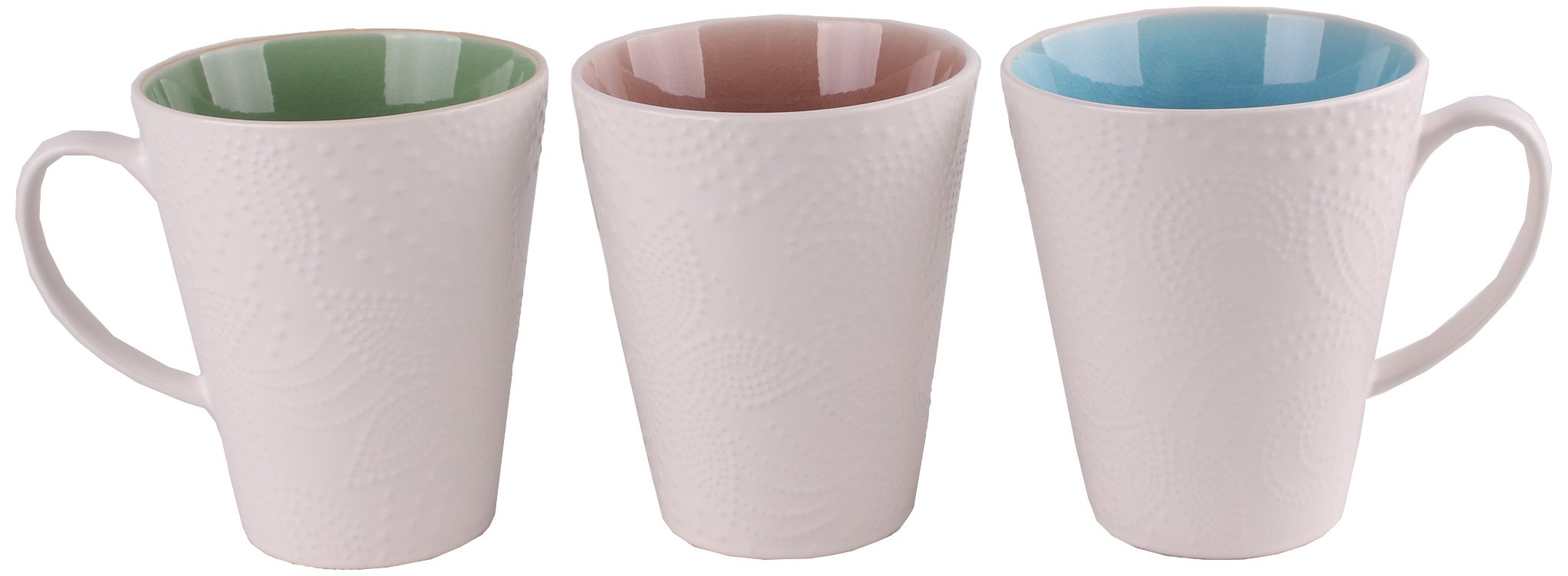 Blue Sky Ceramic 18 oz Dotted Lace Coffee Mugs - Set of 6 Porcelain Tea Cups with Elegant Hand-Painted Design for Home, Cafe & Gift Giving