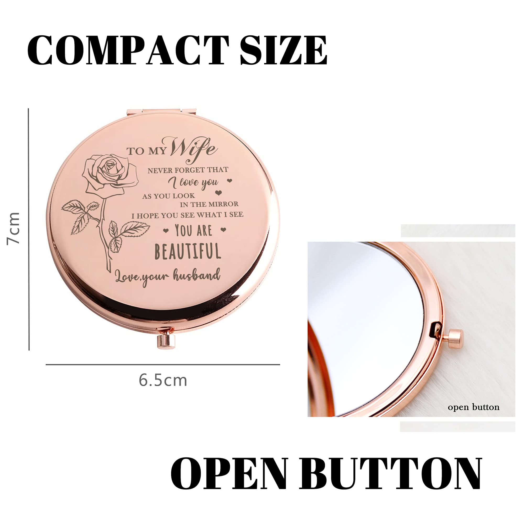 Rose Gold Compact Mirror for Women - Elegant & Portable Makeup Mirror - Perfect Gift for Wife, Girlfriend, Mom - Birthday, Anniversary, Valentine's Day, Mother's Day Present - Ideal for Travel, Purse & Touch-Ups