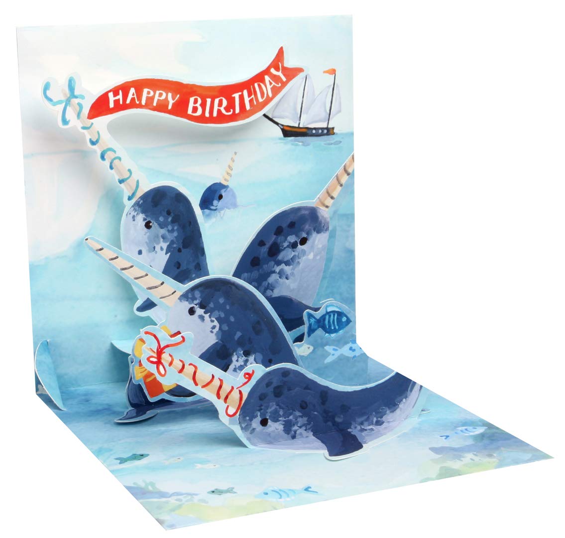 Up With Paper Pop-Up Treasures Greeting Card - Norwhals Jump & Play | 3D Whale Birthday Card for Kids, Unique Pop Up Card for Christmas & Special Occasions | Perfect for Birthdays, Holidays & Whale Lovers