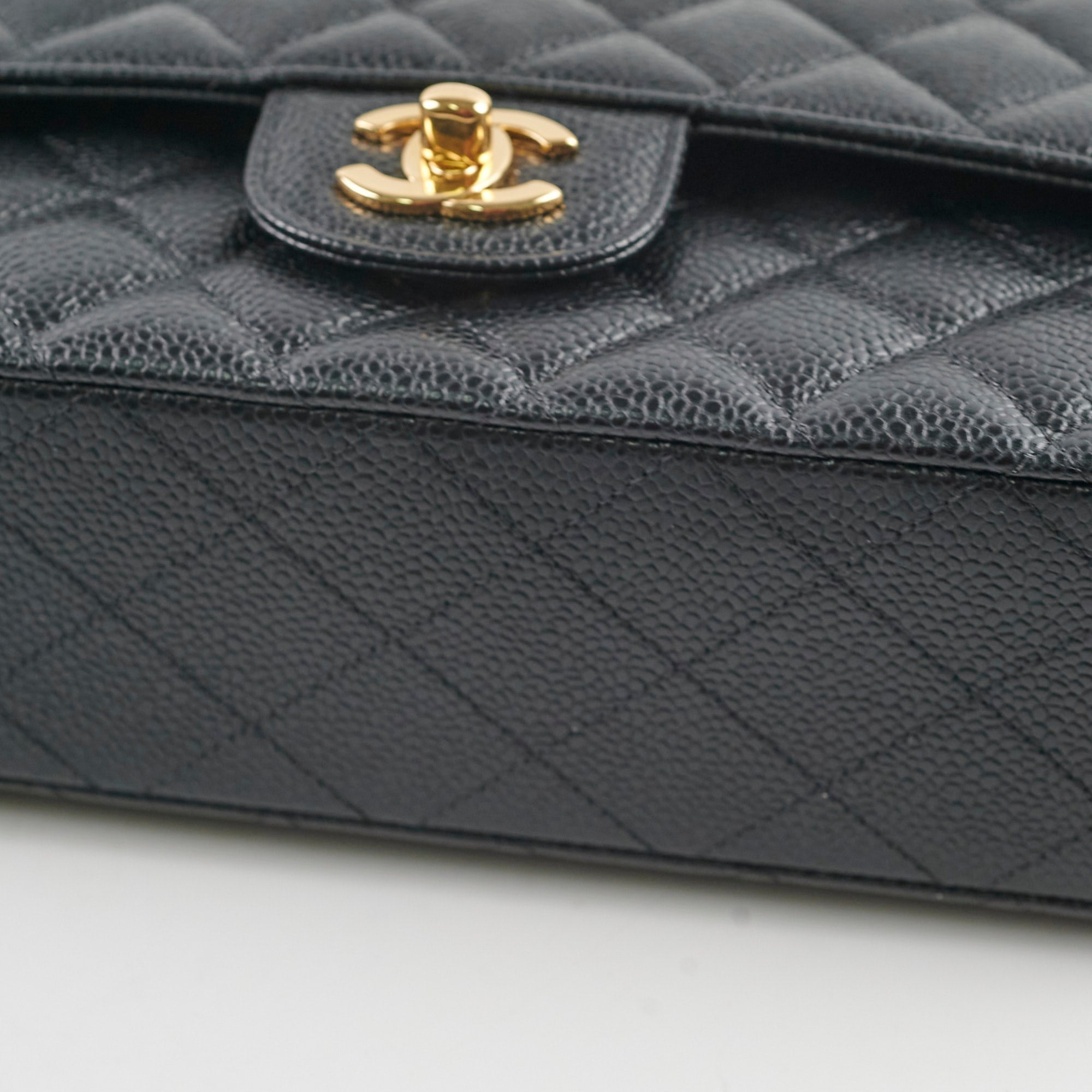 Chanel Medium/Large Double Classic Flap Bag in Black Caviar Leather - 31 Series | Luxury Handbag for Women, Perfect for Work, Evening Events & Everyday Use