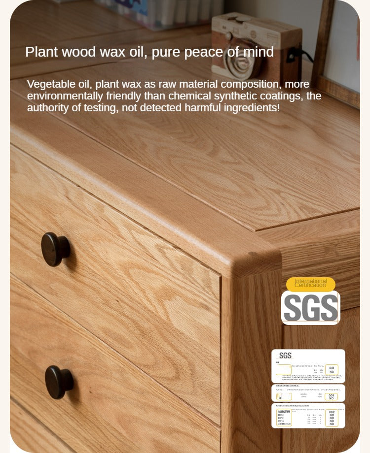 Solid Oak Wood Modern Nordic Kids Dresser - 5-Drawer Storage Cabinet for Nursery, Bedroom & Playroom Organization