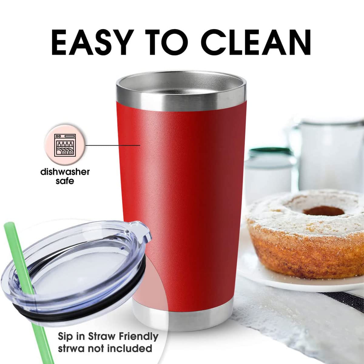 HASLE OUTFITTERS 20oz Stainless Steel Tumbler with Lid - Double Wall Vacuum Insulated Coffee Mug for Hot & Cold Drinks - BPA Free, Sweat Proof, Keeps Beverages Hot/Cold for Hours (12 Pack, Red) - Perfect for Office, Travel, Camping & Outdoor Activities