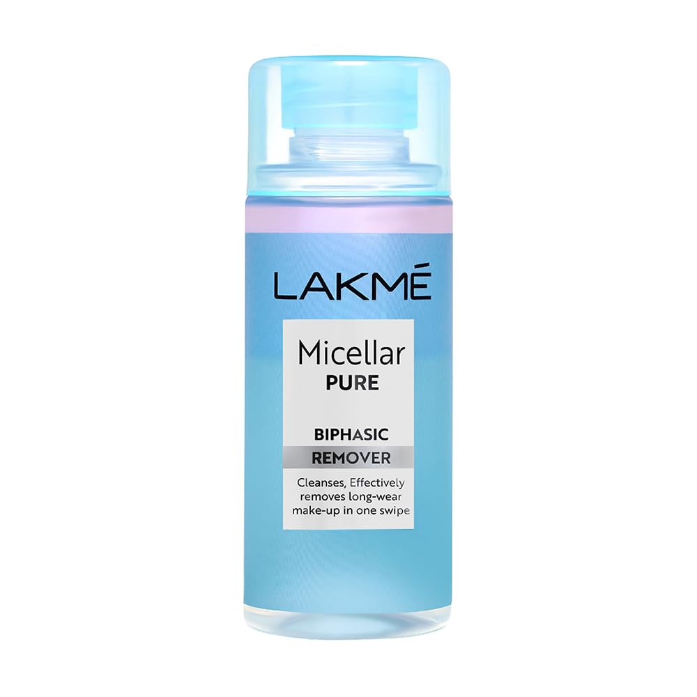 LAKMÉ Biphasic Micellar Cleansing Water 100ml - Gentle Makeup Remover for Waterproof Makeup & Sensitive Skin | Oil-Free Facial Cleanser with Hydrating Formula | Perfect for Daily Skincare & Travel